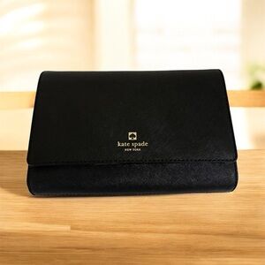 Kate Spade NWT- Black Leather Crossbody Handbag with Gold Chain.